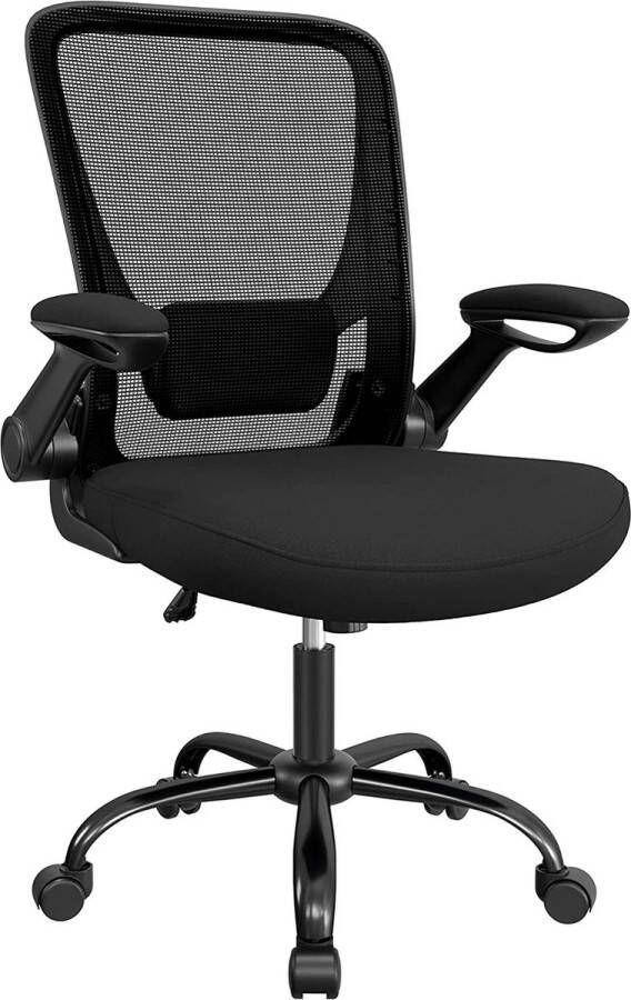 Songmics Bureaustoel met opklapbare armleuningen bureaustoel met netbespanning ergonomische computerstoel 360° draaibare stoel verstelbare lendensteun ruimtebesparend zwart OBN37BK
