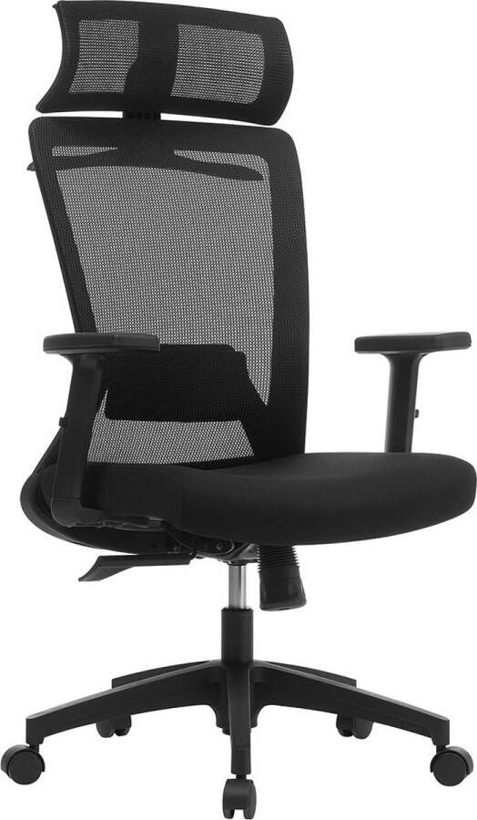 Songmics Bureaustoel van canvas ergonomische stoel draaibare zitting met kleerhanger rugleuning kantelbaar tot 120° in hoogte verstelbaar zwart