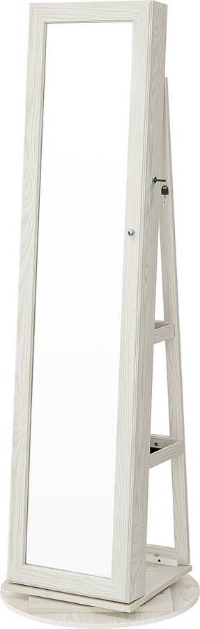 Songmics Draaibare Juwelenkast met Spiegel en Houtnerf in het Wit JBC62W met