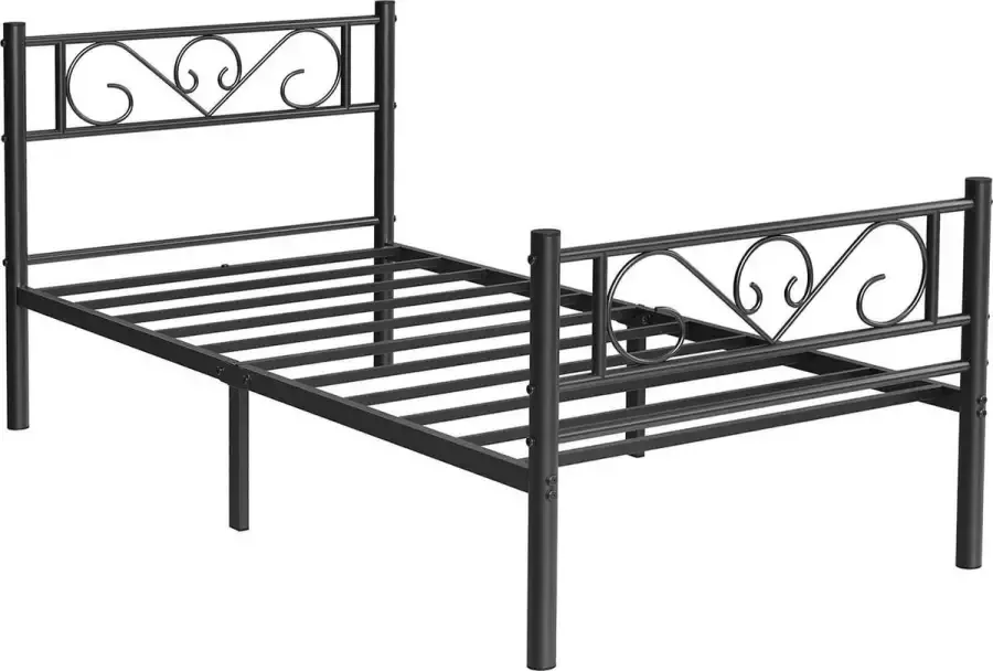 Songmics Eenpersoonsbedframe bedframe van metaal geschikt voor matras van 90 x 190 cm logeerbed voor volwassenen en kinderen eenvoudige montage voor kleine ruimtes zwart RMB061B01