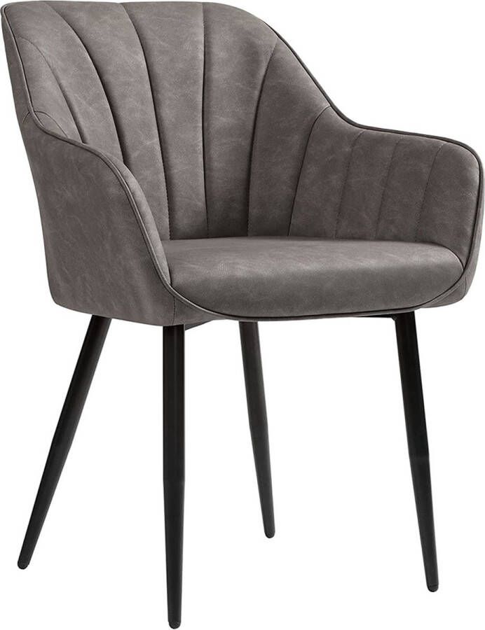Songmics Fauteuil Loungestoel Eetkamerstoel Gestoffeerde Stoel met Armleuningen PU-Bekleding Vintage Draagvermogen tot 110 kg voor Eetkamer Woonkamer Slaapkamer grijs LDC079G01