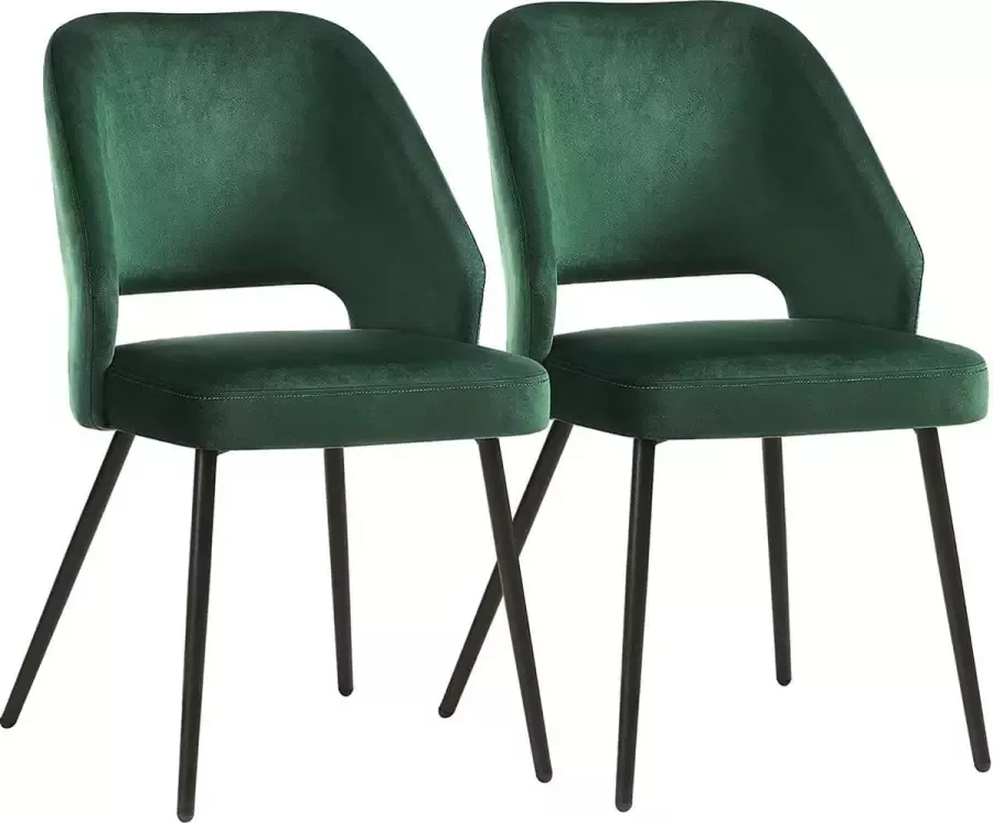 Songmics Eetkamerstoelen set van 2 keukenstoelen gestoffeerde stoelen met metalen poten woonkamerstoelen loungestoelen fluwelen hoes zachte zitting en rugleuning groen LDC81GN