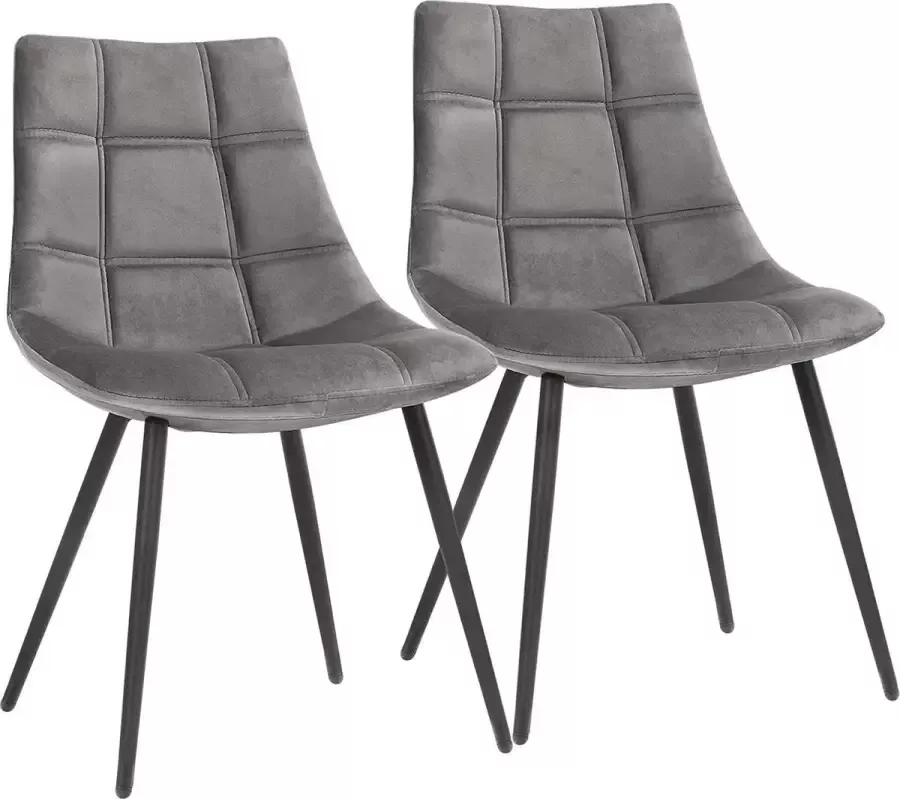 Songmics Eetkamerstoelen set van 2 moderne keukenstoelen gestoffeerde stoelen met metalen poten fluwelen afwerking lounge stoelen grijs LDC84GY