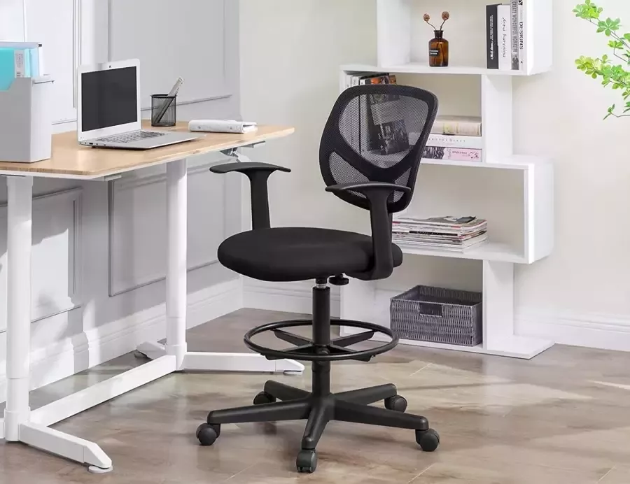 ZAZA Home Ergonomische extra hoge bureaustoel met in hoogte verstelbare voetsteun Kassa stoel zwart Zithoogte 55 75 cm - Foto 3