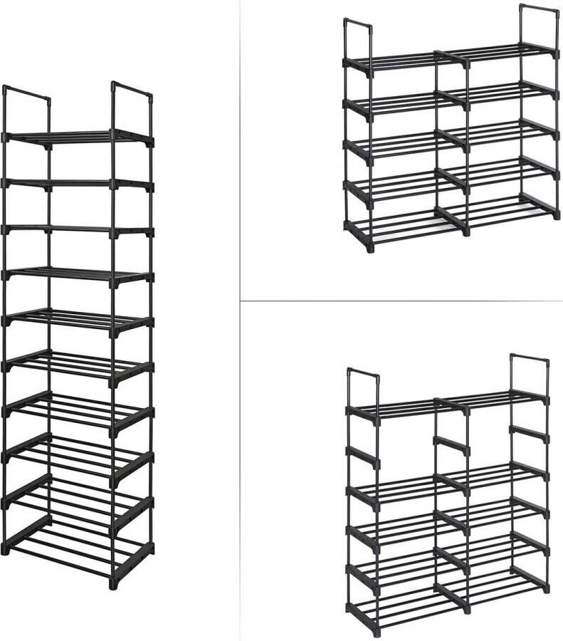 Songmics Etagère à chaussures en fer noir avec 10 niveaux modulables L45 x H174 cm