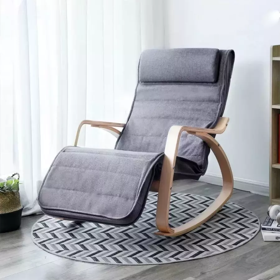 ZAZA Home Fauteuil schommelstoel relax stoel imitatie linnen grijs LYY11G