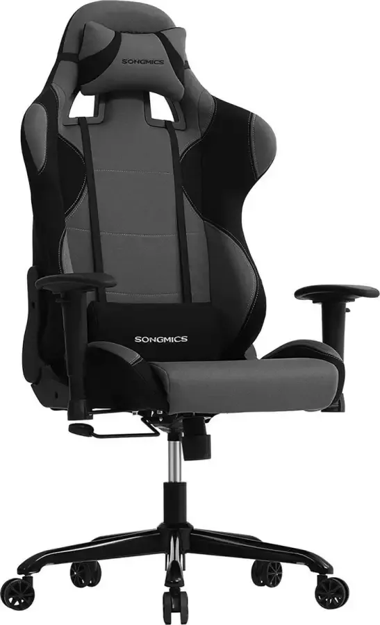 Songmics Gamestoel met kantelfunctie en verstelbare armleuningen (zwart grijs)