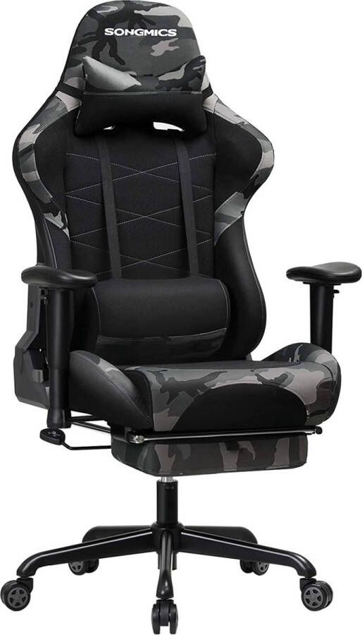 Songmics Gamestoel met kantelfunctie en voetensteun camouflage print