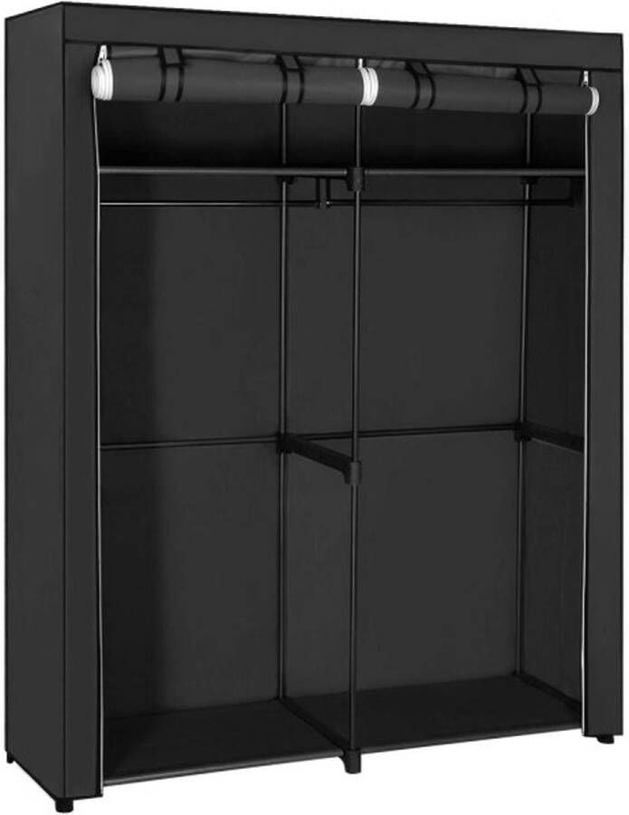 ZAZA Home SONGMICS Garderobe met 2 kledingrails opbergruimte voor kleding linnenkast kapstok opvouwbaar kleedkamer slaapkamer 140 x 43 x 174 cm zwart RYG02BK