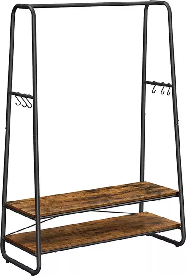 Songmics Hoppa! kledingrek kapstok garderobe 2 legplanken 6 haken in S-vorm stalen frame voor slaapkamer hal entree industrieel ontwerp vintage bruin-zwart