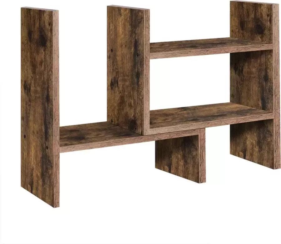 Songmics Houten Bureaublad Organisator Ruimtebesparend Tafelbladrek 3 Aanpasbare Modules Kleine Boekenkast voor de Kantoorstudio Keuken Rustiek Bruin OFS045B01