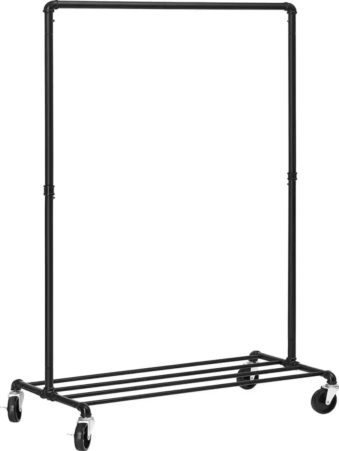ZAZA Home Songmics HSR61BK kledingrek op wieltjes voor een zware belasting tot 90 kg in industrieel design garderobestandaard met 1 kledingstang en legplank voor de slaapkamer en bijkeuken