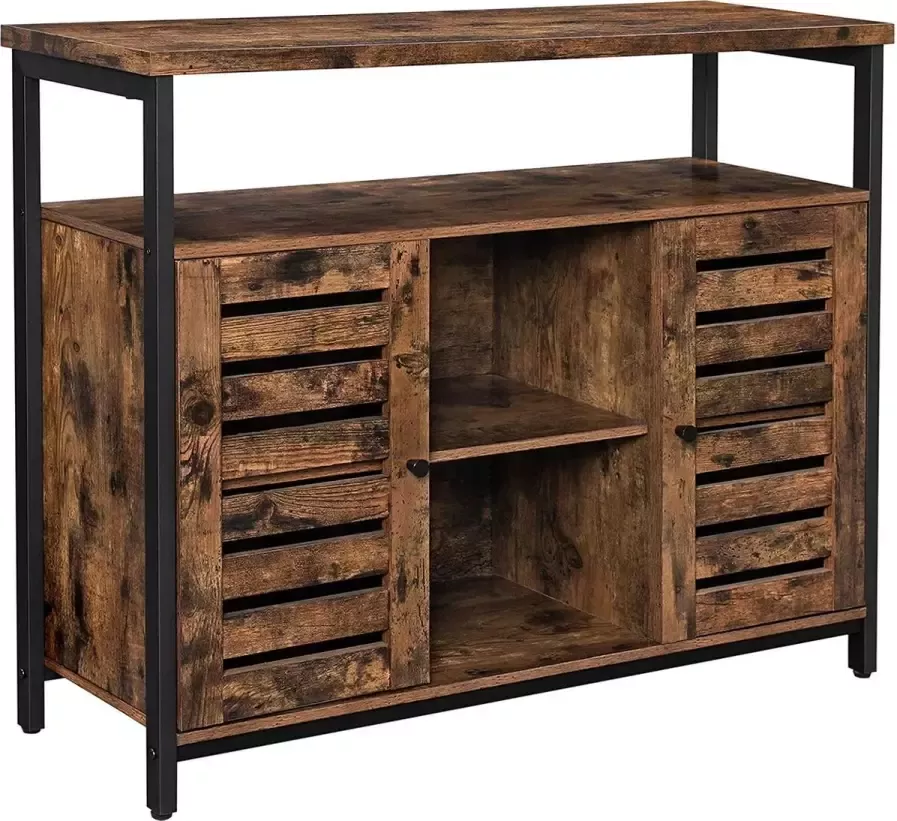 Songmics Industriële Bijzetkast Commode Kasten Opberkast Dressoir Kast met 4 Planken en 2 Deuren 100 x 35 x 80 cm