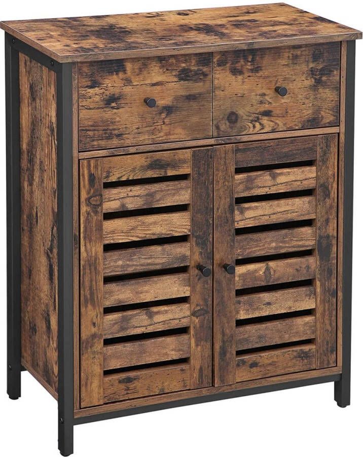 Songmics Industriële Opbergkast Commode Kasten Boekenkast Dressoir 2 Deuren en 2 Laden 70 x 30 x 80 cm