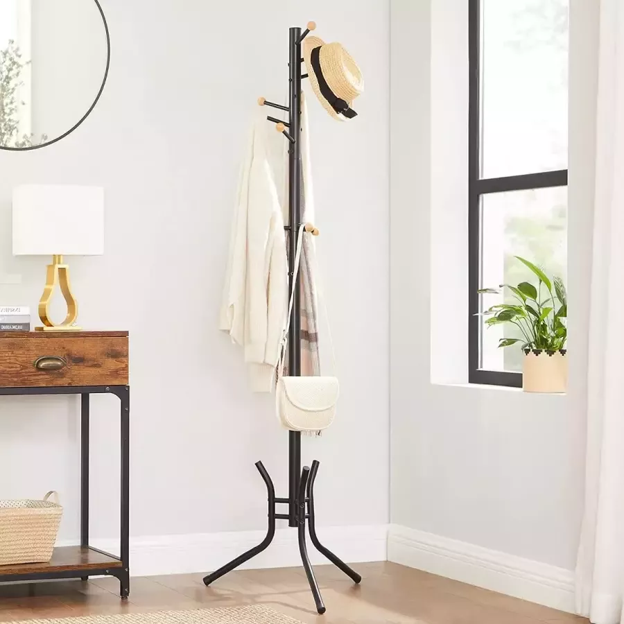 Songmics Kapstok kledingrek 11 kogelhaken van staal voor jassen hoeden tassen 53 5 x 53 5 x 173 cm zwart RCR028B01