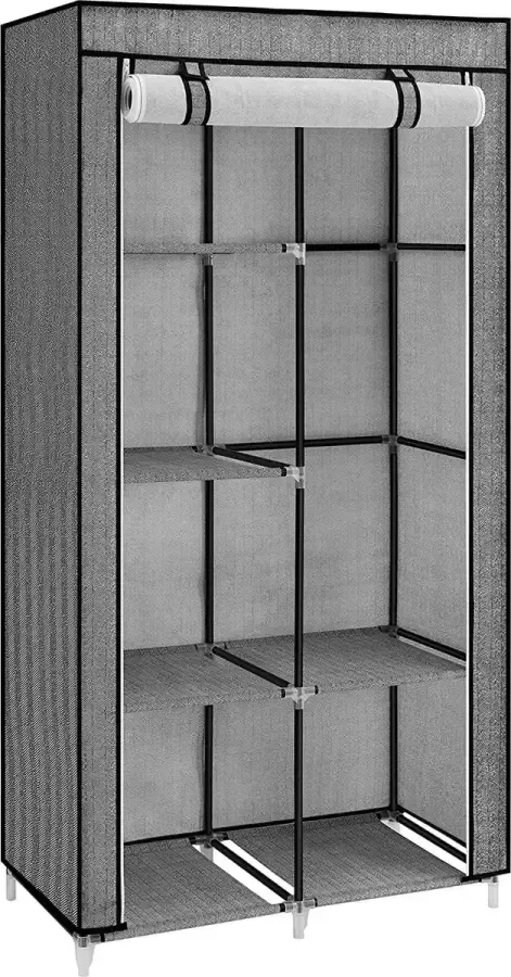 ZAZA Home SONGMICS Kledingkast stoffen kast 2 kledingstangen 6 planken 88 x 45 x 168 cm voor slaapkamer hal kleedkamer zwart met visgraatpatroon RYG084B22