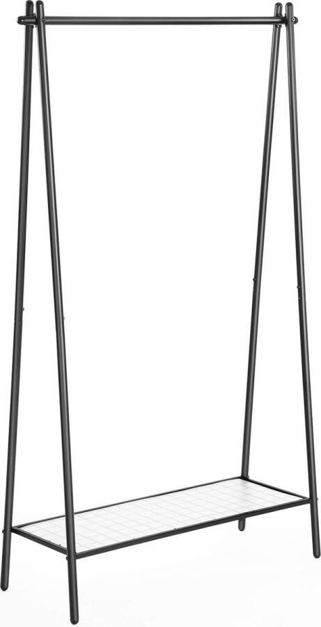 Songmics Kledingrek van staal kapstok met kledingstang plank in het onderste gedeelte eenvoudig slaapkamer hal zolder kelder 92 5 x 33 5 x 153 cm mat zwart