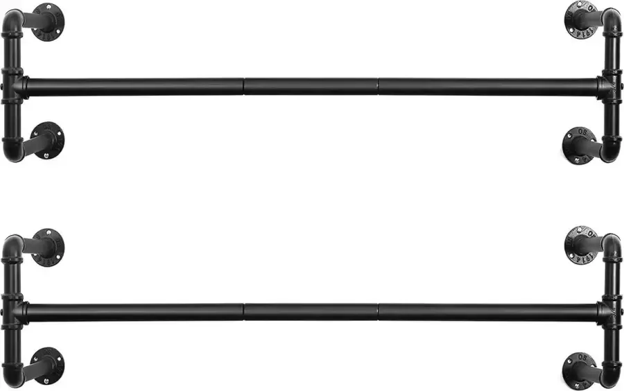 Songmics Kledingstangen set van 2 garderobestangen in industrieel design wandmontage ruimtebesparend 110 x 30 x 29 3 cm tot 60 kg belastbaar eenvoudige montage voor kleine ruimtes zwart HSR64BK-02