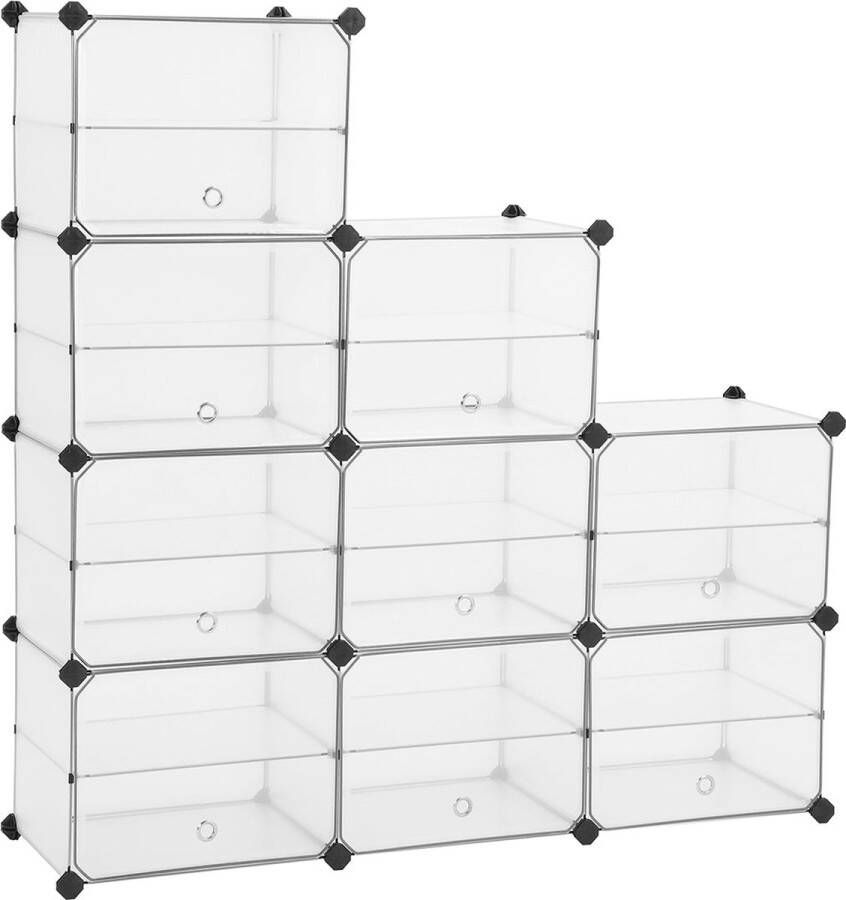Songmics Kubusrek met deur Schoenenrek Kunststof rek met scheidingswanden Rubberen hamer inbegrepen voor Kleedkamer Woonkamer Slaapkamer wit LPC502W