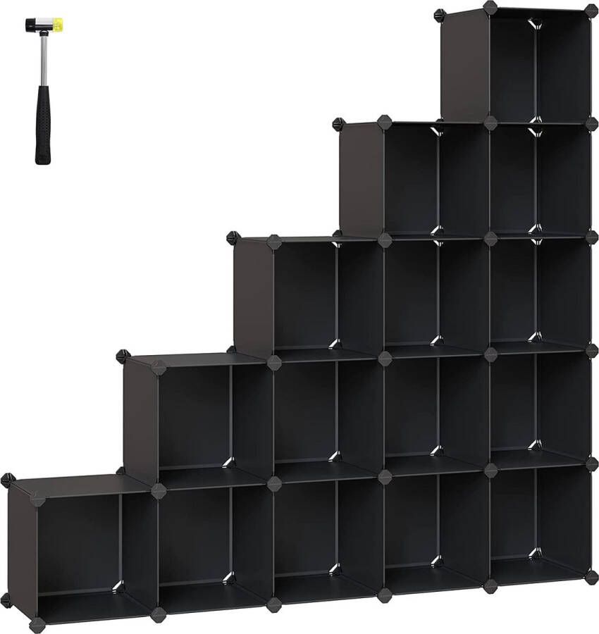 Songmics Kunststof Schoenenrek Rechthoekig Opbergsysteem met 16 Vakken DIY Steekrek Opbergrek Kledingkast Schoenen Organizer 22 x 35 x 22 cm per Vak Metaaldraad Wit LPC44S