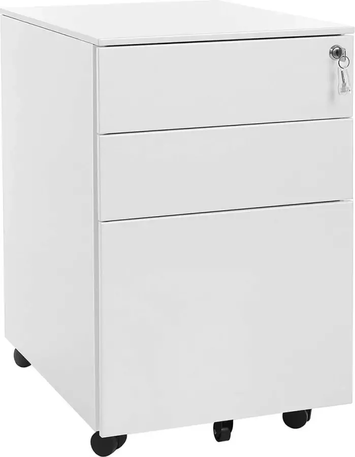 Songmics Ladeblok met Afsluitbare Lade Metaal 3 Lades Wit 39x52x60 cm (BxDxH)