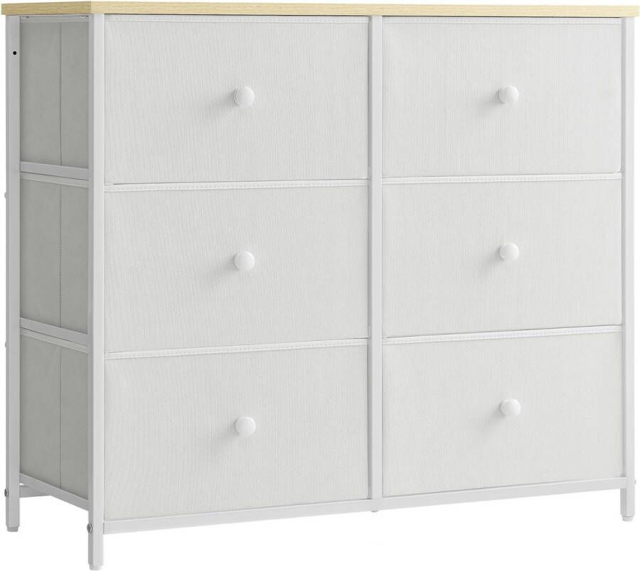 Songmics Ladekast met 6 stoffen laden met metalen frame opbergkast dressoir voor kinderkamer slaapkamer hal kameelgeel en crèmewit