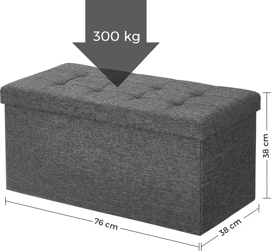 Songmics LSF46GYZ Opvouwbare zitbank 80 liter half deksel zijdelings inklapbaar belastbaar tot 300 kg 76 x 38 x 38 cm donkergrijs