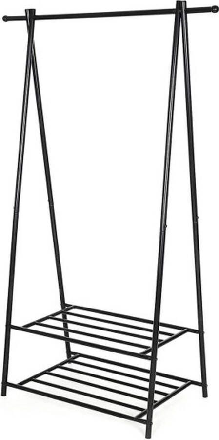 ZAZA Home SONGMICS Metalen jassenrek met schoenenrek 87 5 x 155 x 41 cm (B x H x D) Zwart HSR05B