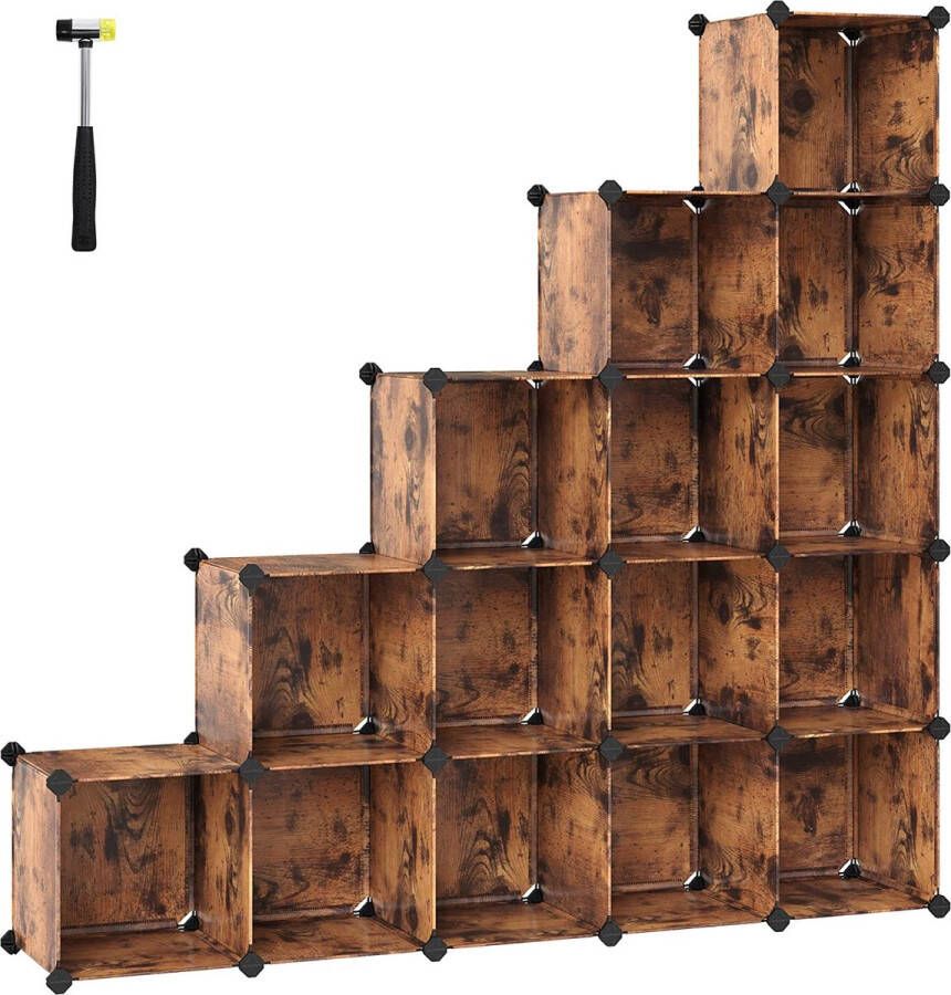 Songmics Modulair wandrek bestaande uit 15 kubussen stapelbaar van PP-kunststof schoenenkast garderobe ruimteverdeler voor slaapkamer kantoor