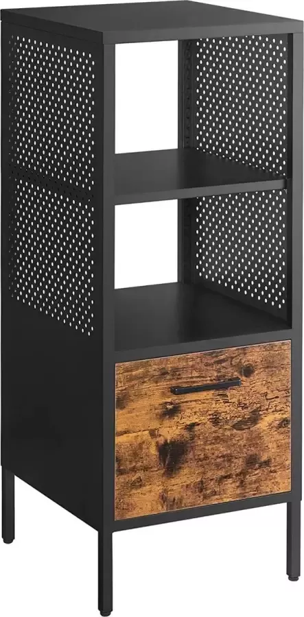 Songmics Multifunctionele kast archiefkast bureaukast met vakken en lade opbergkast van staal voor kantoor werkkamer woonkamer vintage bruin-zwart OMC301B01
