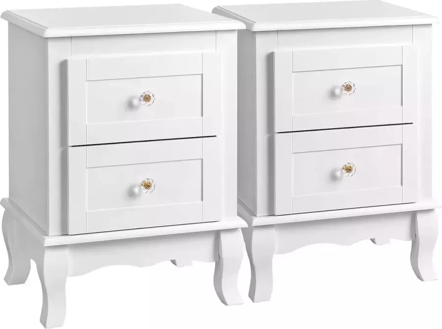 Songmics Nachtkastjes 2 stuks bijzetkasten met elk 2 laden bijzettafels poten van grenenhout ruime opslag RDN012 Groot Zwart