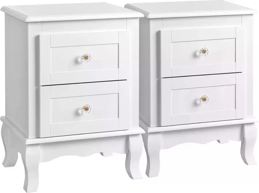 Songmics nachtkastjes 2 stuks zijkasten met elk 2 lades bijzettafels poten van grenenhout ruime opberger RDN012