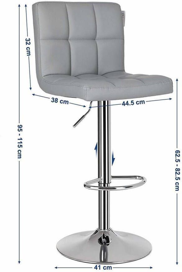 Songmics Nancy's Barkruk Set Van 2 Barstoel Kruk Barkrukken Grijs Kunstleer - Foto 2