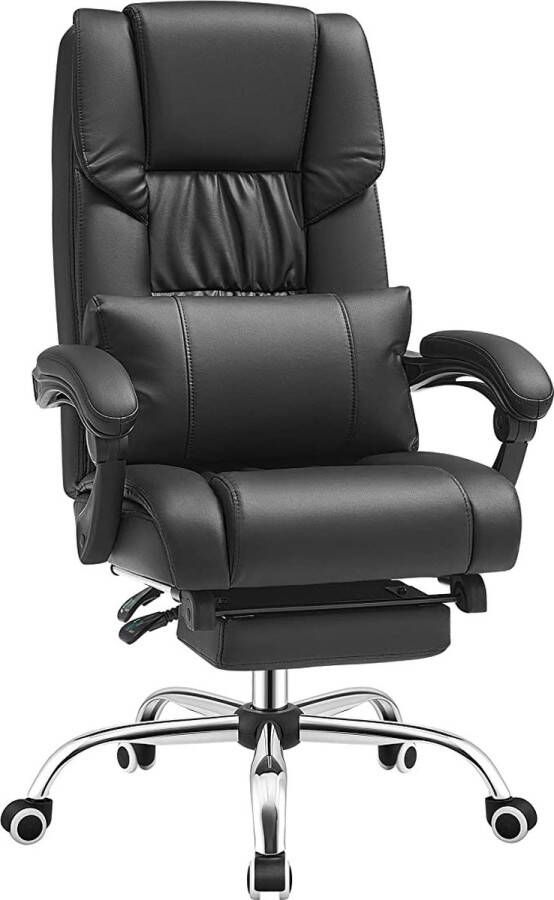 Songmics NumberOneCompany Luxe bureaustoel met inklapbare hoofdsteun uittrekbare voetensteun extra grote orthopedische managersstoel ergonomische gamingstoel zwart OBG75B imitatieleer 91 4 x 66 4 x 37 4 cm