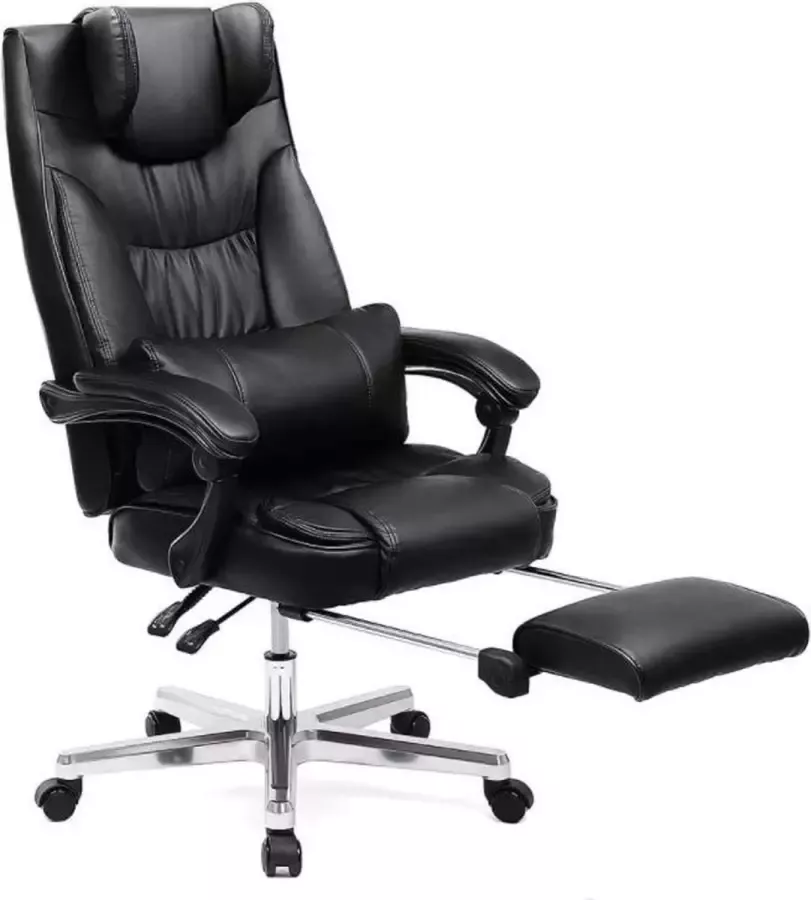 Songmics NumberOneCompany Luxe bureaustoel met inklapbare hoofdsteun uittrekbare voetensteun extra grote orthopedische managersstoel ergonomische gamingstoel zwart OBG75B imitatieleer 91 4 x 66 4 x 37 4 cm