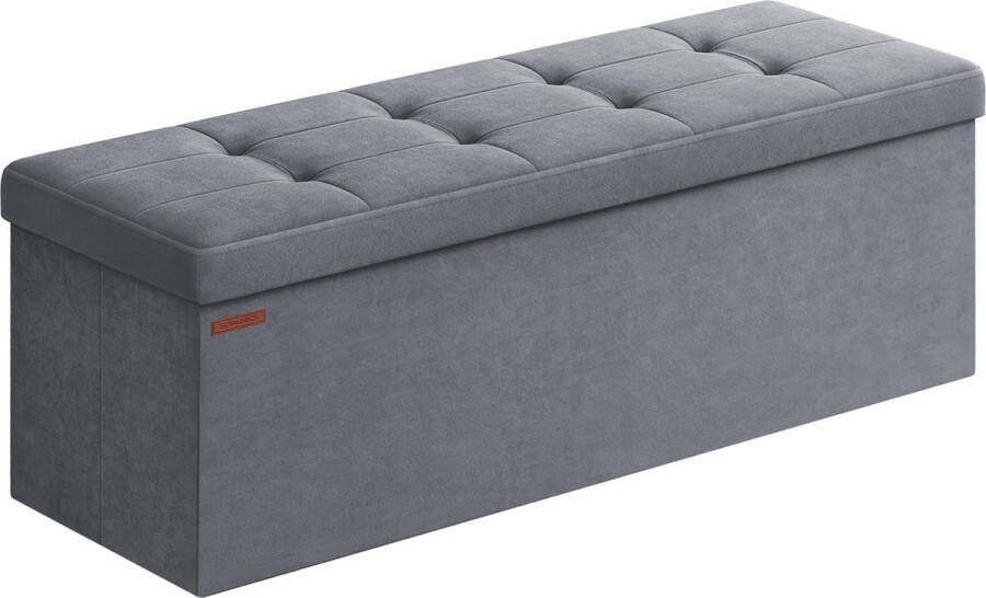 Songmics Opbergbank fluwelen poef met deksel met 2 dozen afneembare scheidingswand 38 x 110 x 38 cm draagkracht 300 kg voor hal woonkamer slaapkamer leisteengrijs
