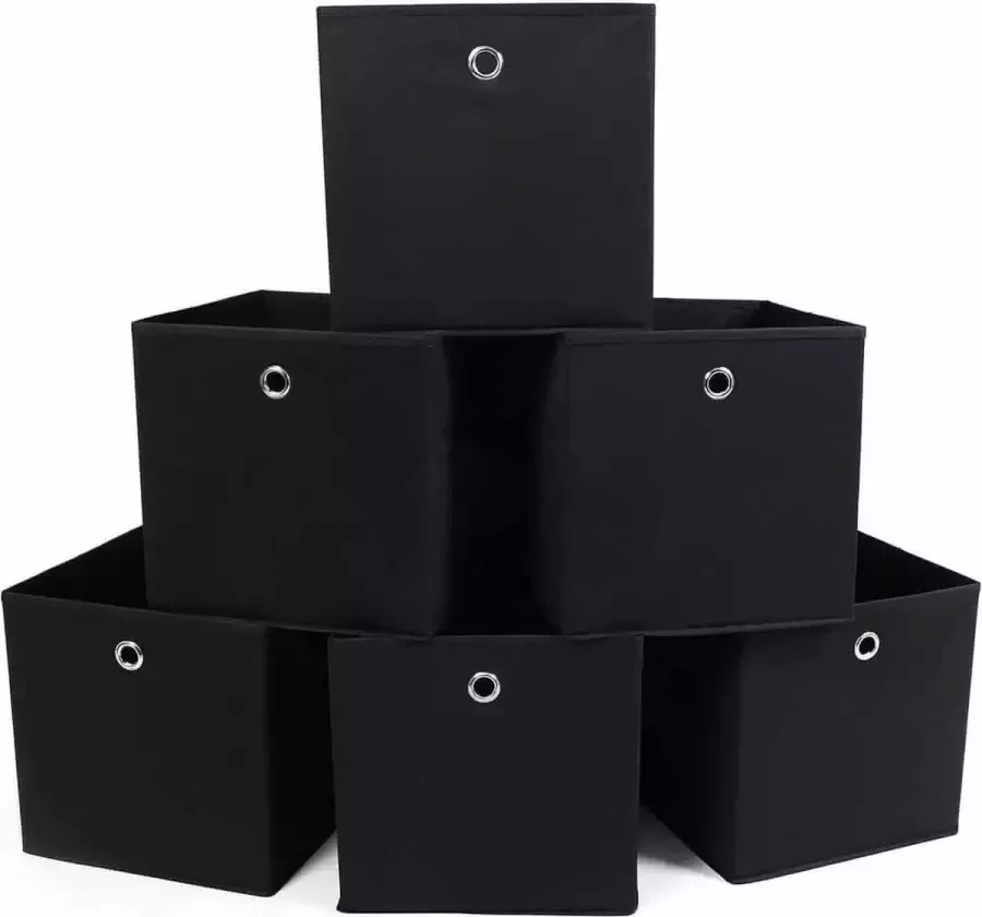 Songmics opbergdoos 6 stuks vouwdoos opvouwbare organizer met vingergat 30 x 30 x 30 cm zwart RFB02H-3