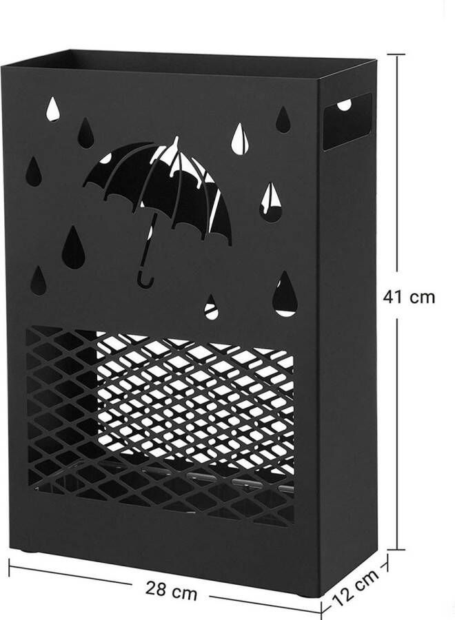 Songmics paraplubak metaal paraplubak rechthoekig met een afneembare wateropvangbak 4 haken uitsnijding ontwerp voor de gang en het kantoor zwart LUC004B01