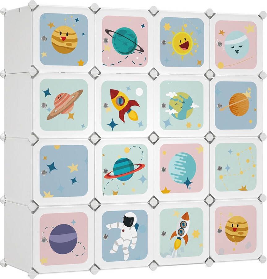 Songmics Plastic kledingkast voor kinderen met 16 kubussen en 4 hangroedes