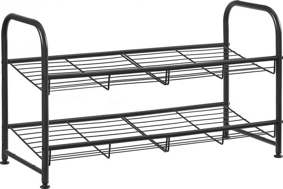 Songmics Schoenenrek met 2 planken stapelbare schoenenorganizer voor maximaal 8 paar schoenen van staal voor hoge hakken gymschoenen pantoffels zwart