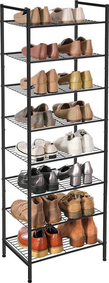 Songmics Schoenenrek met 8 niveaus smal voor 16-24 paar schoenen ruimtebesparend veel opbergruimte metalen rek 44 6 x 30 5 x 128 5 cm zwart