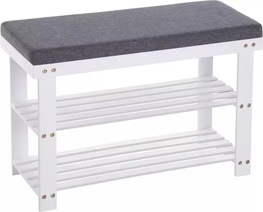 ZAZA Home SONGMICS schoenenrek van bamboe schoenenrek met 2 planken bank voor gangen woonkamers zitplaatsen tot 150 kg 71 x 29 x 49 cm witgrijs LBS604W01