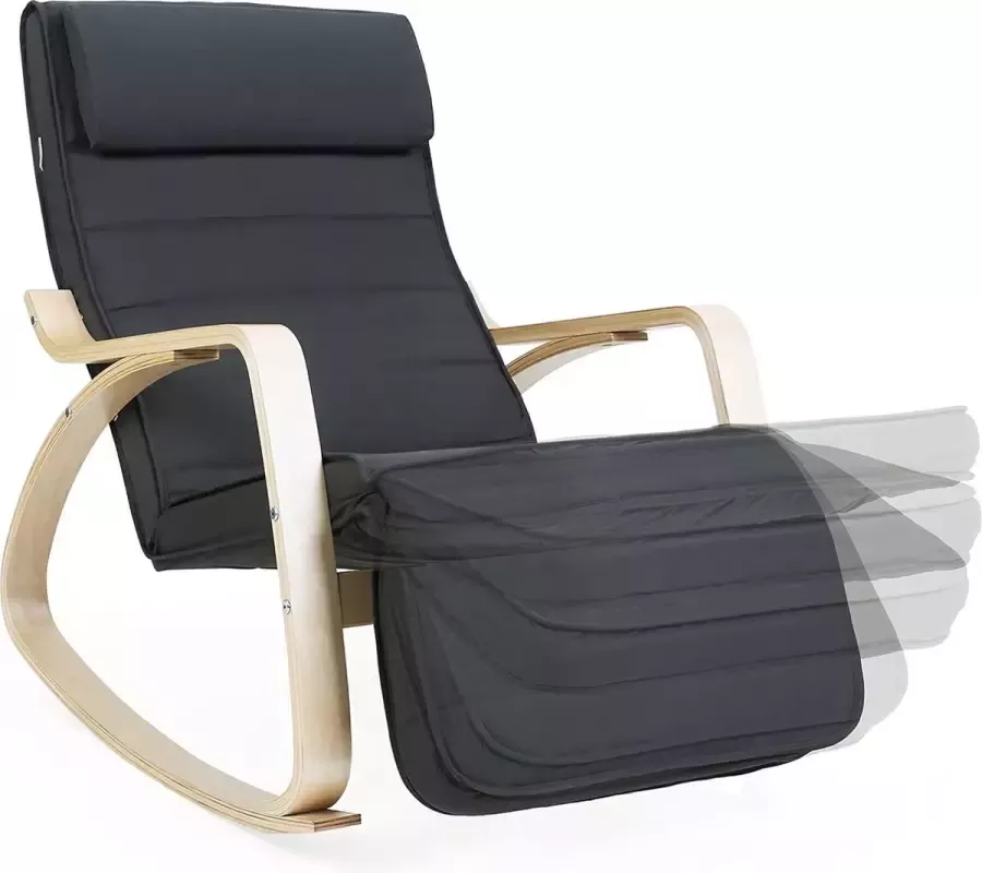 ZAZA Home SONGMICS schommelstoel relaxstoel 5-voudig verstelbaar voeteneinde belastbaarheid grijs LYY10G