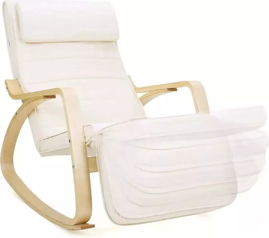 ZAZA Home Schommelstoel relaxstoel 5-voudig verstelbare voetensteun frame van stevig berkenhout belastbaar tot 150 kg beige LYY10M