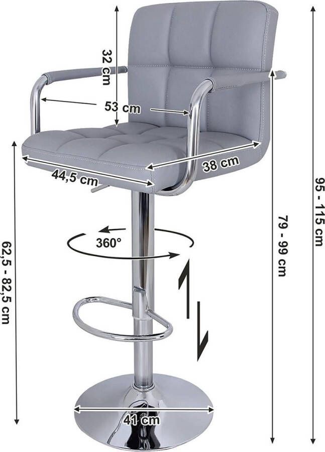 Songmics Set van 2 Luxe Barstoelen Kunstleer Chroom In Hoogte Verstelbaar Lichtgrijs