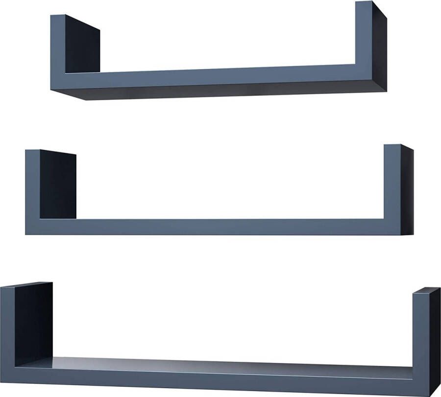 Songmics Set van 3 moderne wandplanken zwevende MDF-opslagplanken met hoogglansafwerking en onzichtbare bevestiging grijs LWS040G02