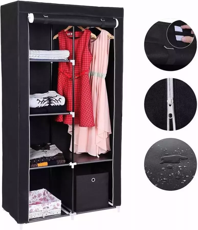 Songmics Smalle Opvouwbare Garderobekast Camping Kleding Legplank Kast Stof Stoffen Hangkast Legkast - Foto 2