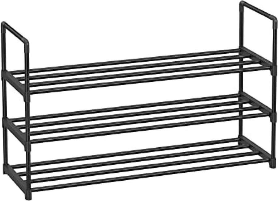 Songmics 3-plank schoenenrek metalen schoenopbergorganisator eenvoudig te monteren 12 tot 15 paar schoenen stapelbare schoenenplank voor kast ingang zwart