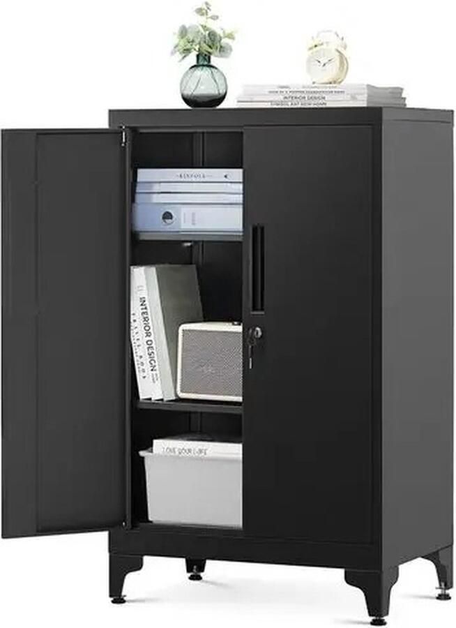 Songmics Archief kast Archiefkast Kantoorkast -Dossierkast 3 Verdiepingen 60x40x90cm Met 2 Deuren Zwart