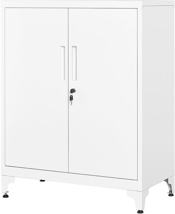 Songmics Archiefkast – Afsluitbaar – Met 2 Deuren – 40 x 80 x 90 cm – Mat Wit – Kantoorkast